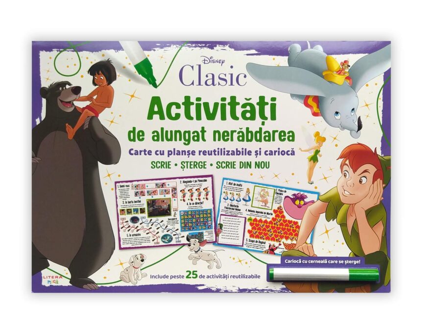 Disney Clasic. Activitati de alungat nerabdarea. Carte cu planse reutilizabile si carioca Disney Clasic. Activitati de alungat nerabdarea. Carte cu planse reutilizabile si carioca