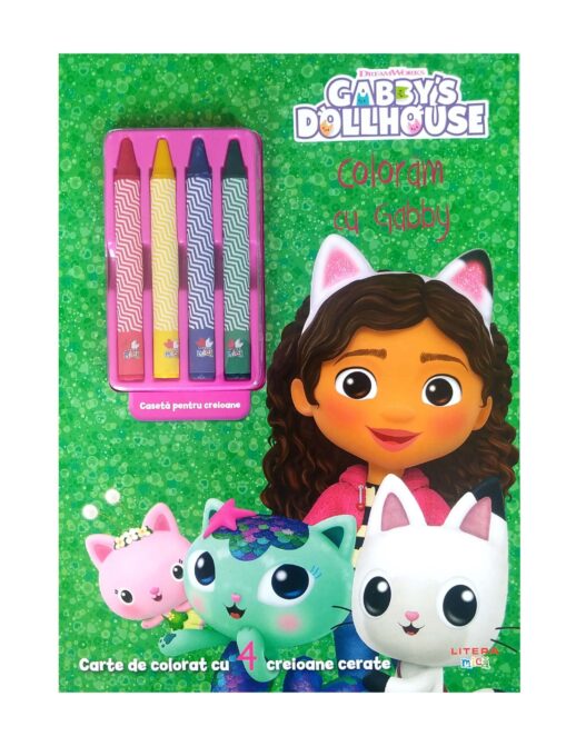 Gabby’s Dollhouse. Coloram cu Gabby. Carte de colorat cu 4 creioane cerate