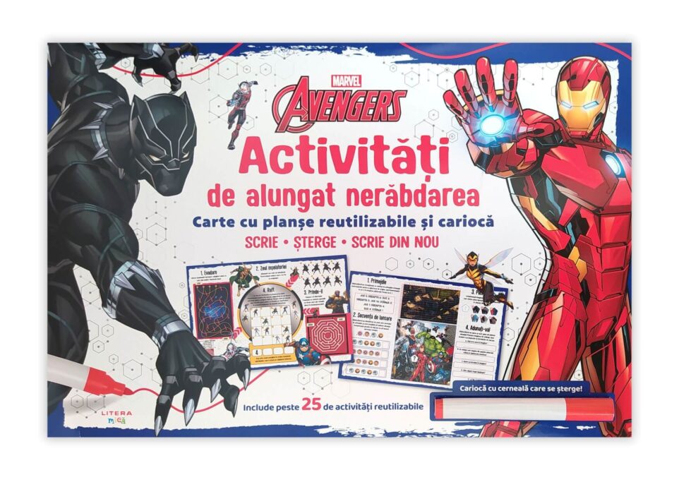 Marvel. Avengers. Activitati de alungat nerabdarea. Carte cu planse reutilizabile si carioca Marvel. Avengers. Activitati de alungat nerabdarea. Carte cu planse reutilizabile si carioca